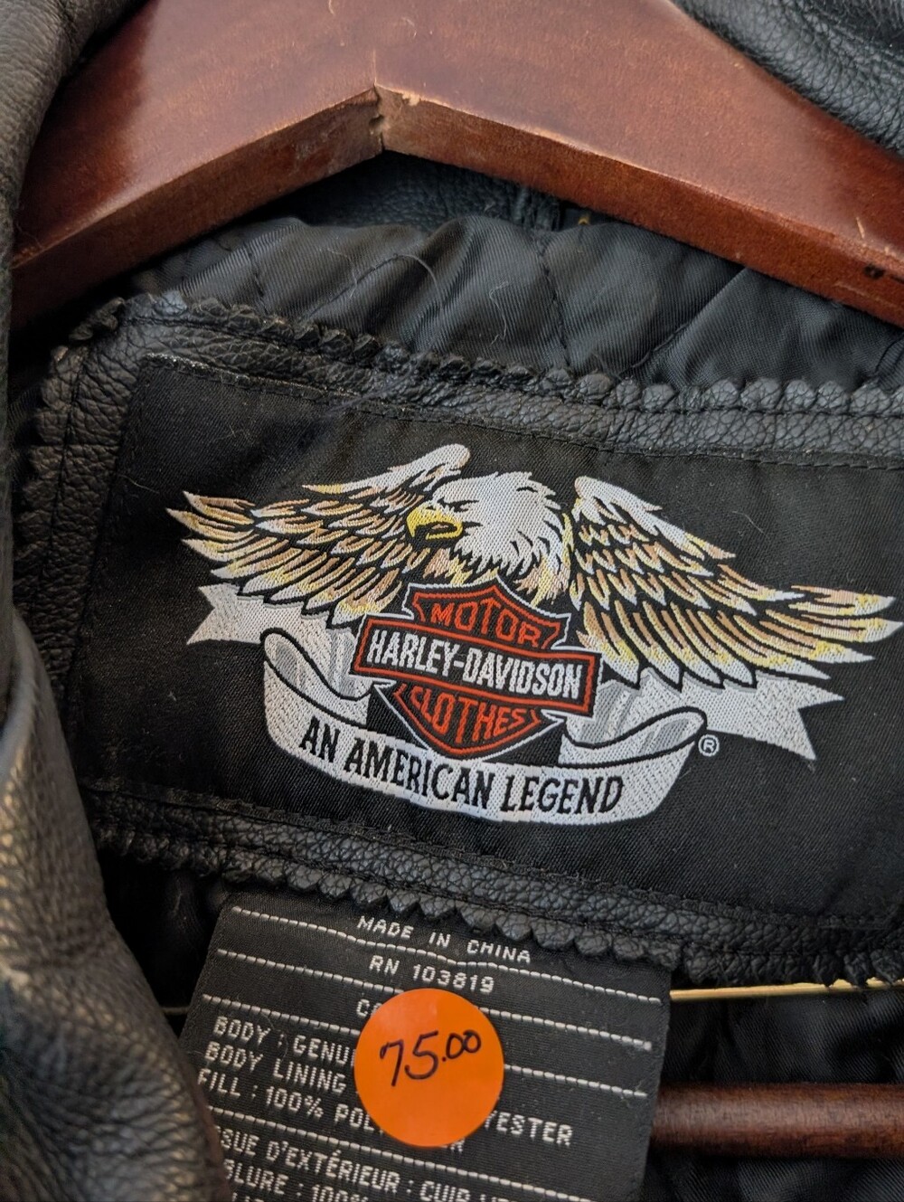 Harley-Davidson Black Embossed Eagle Lace-Up Leather Jacket - Picture 3 of 5